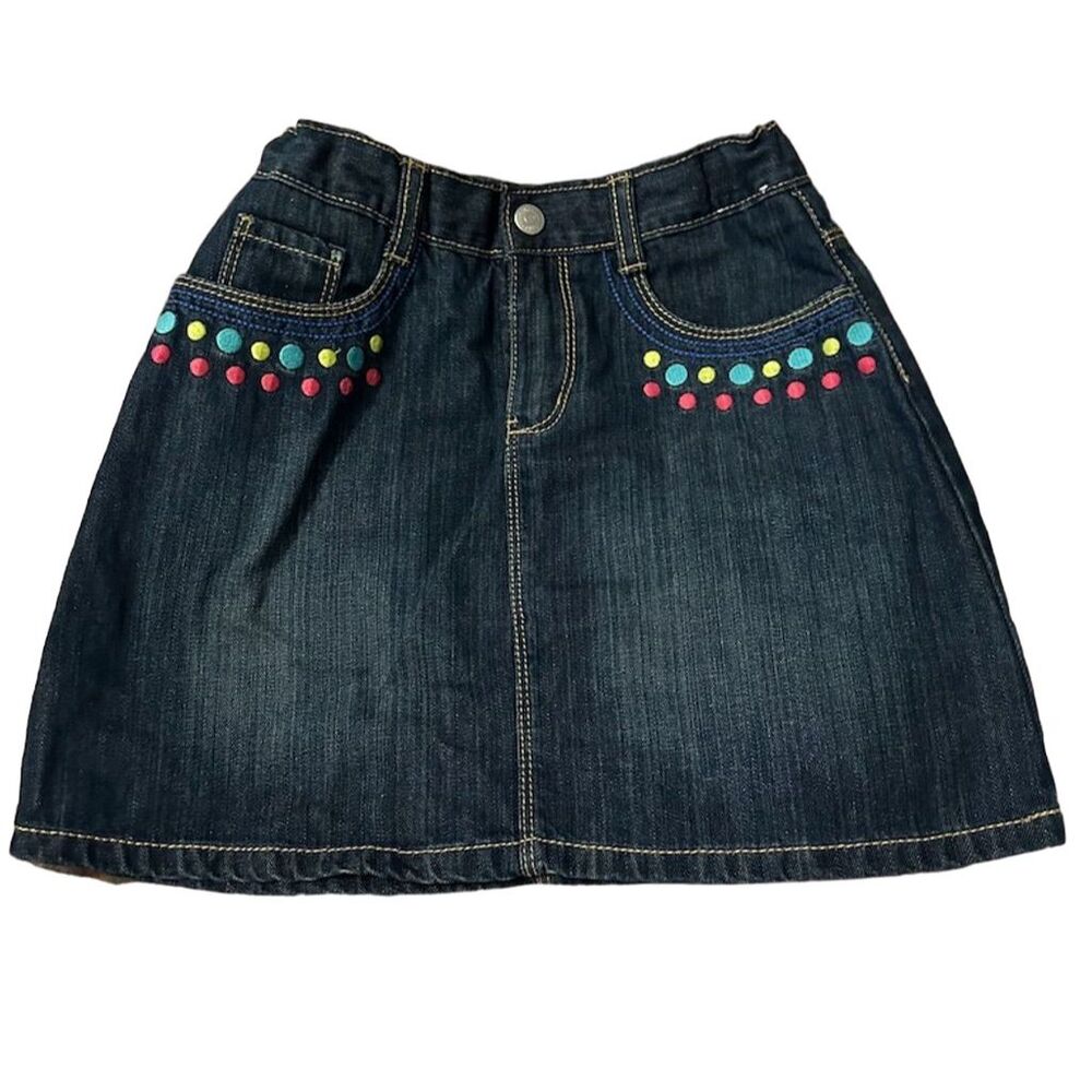 Gymboree Girls Blue Denim Polka Dot Skort Size 10 Built-In Shorts Pockets Casual
